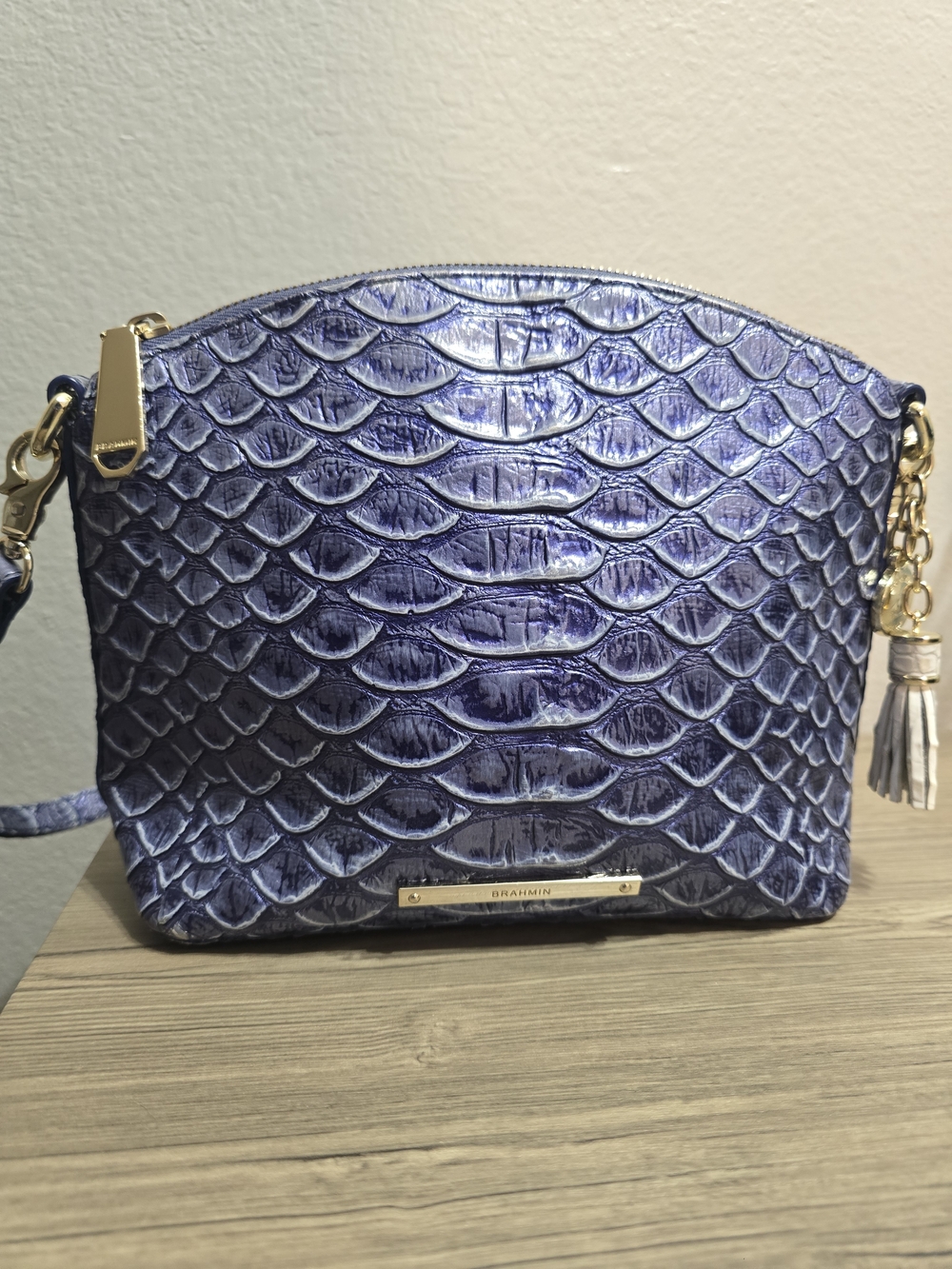 Brahmin Mini Metallic Purple Croc-Embossed Crossbody Bag